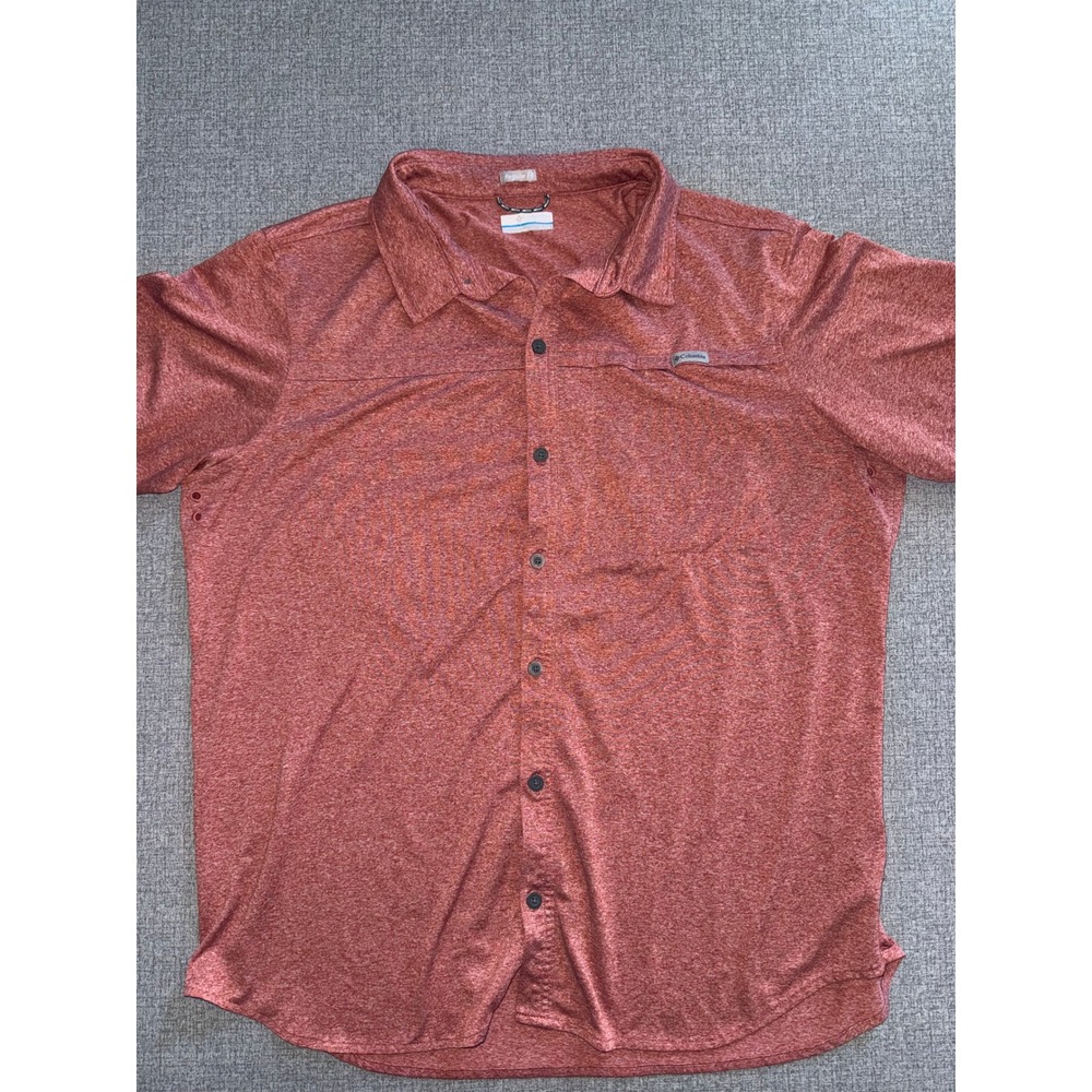 Columbia Mens XL Short Sleeve Button Down‎ Shirt Rust Heathered Red Regular Fit